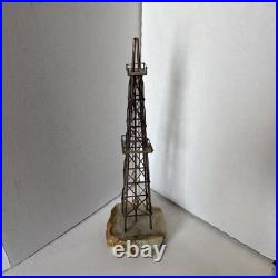 Vintage DeMott 1970s Brass Oil Derrick Sculpture on Wood Texas Bass 14 Tall