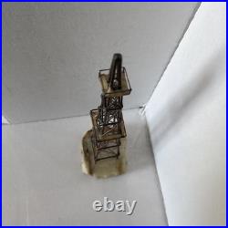 Vintage DeMott 1970s Brass Oil Derrick Sculpture on Wood Texas Bass 14 Tall