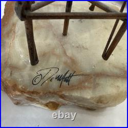 Vintage DeMott 1970s Brass Oil Derrick Sculpture on Wood Texas Bass 14 Tall