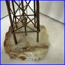 Vintage DeMott 1970s Brass Oil Derrick Sculpture on Wood Texas Bass 14 Tall