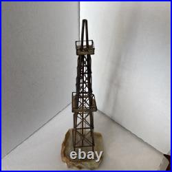 Vintage DeMott 1970s Brass Oil Derrick Sculpture on Wood Texas Bass 14 Tall