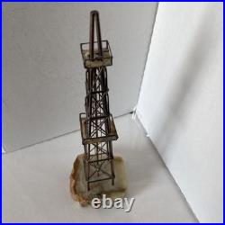Vintage DeMott 1970s Brass Oil Derrick Sculpture on Wood Texas Bass 14 Tall