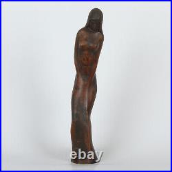 Vintage Decorative Hand Carved Art Wood Sculpture Figurine Of A Woman