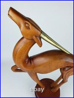 Vintage Dolbi Cashier 1980 Wood Brass Gazelle Art Deco Sculpture Statue Figure