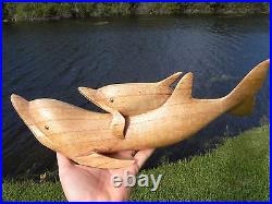 Vintage Dolphin Fish sculpture Folk Art Vintage Handcrafted Natural Wood