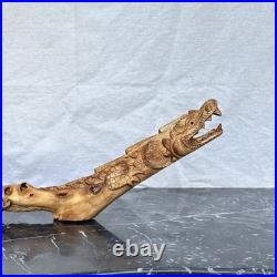 Vintage Dragon Wood Carving Burl Root Sculpture Asian Hand Carved Mid Century