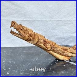 Vintage Dragon Wood Carving Burl Root Sculpture Asian Hand Carved Mid Century