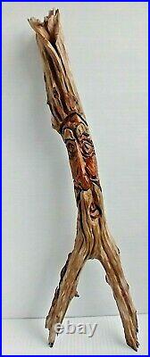 Vintage Drift Wood Carved Old Man Spirit Wizard Whittle Sculpture Art 37H Large