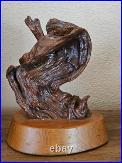 Vintage Driftwood Abstract Lacquer Polished Sculpture Mounted on Solid Wood Base