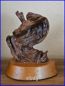 Vintage Driftwood Abstract Lacquer Polished Sculpture Mounted on Solid Wood Base