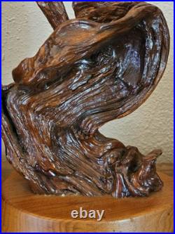 Vintage Driftwood Abstract Lacquer Polished Sculpture Mounted on Solid Wood Base