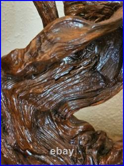 Vintage Driftwood Abstract Lacquer Polished Sculpture Mounted on Solid Wood Base