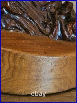 Vintage Driftwood Abstract Lacquer Polished Sculpture Mounted on Solid Wood Base