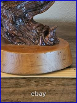 Vintage Driftwood Abstract Lacquer Polished Sculpture Mounted on Solid Wood Base
