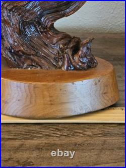 Vintage Driftwood Abstract Lacquer Polished Sculpture Mounted on Solid Wood Base