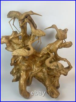 Vintage Driftwood Heron Egret Bird Sculpture 26 Root Wood Art Carving