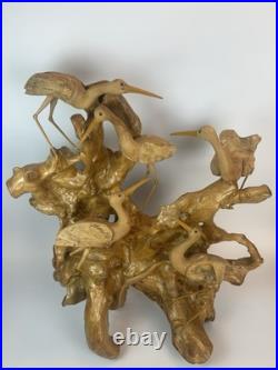 Vintage Driftwood Heron Egret Bird Sculpture 26 Root Wood Art Carving