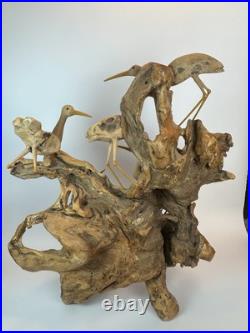 Vintage Driftwood Heron Egret Bird Sculpture 26 Root Wood Art Carving
