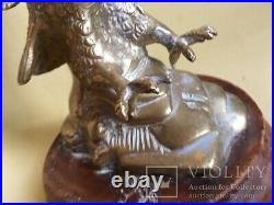 Vintage Eagle Bronze Statue Figurine Hunt Wood Base Wing Decor Art Rare Old 20th