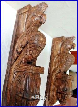 Vintage Eagle Wooden Wall Corbel Bracket Pair Bird Sculpture Home Decor Set of 2