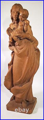 Vintage Early 20th Century Carved Wood Sculpture Madonna and Child 19 inch