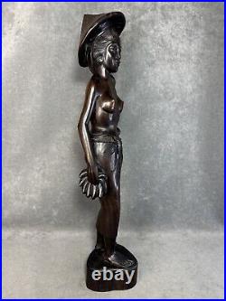 Vintage Ebony Wood Bali Statue Woman Carved Wood Sculpture 19 Tall