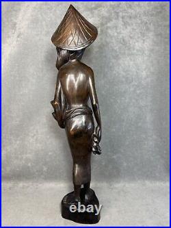 Vintage Ebony Wood Bali Statue Woman Carved Wood Sculpture 19 Tall