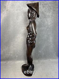 Vintage Ebony Wood Bali Statue Woman Carved Wood Sculpture 19 Tall