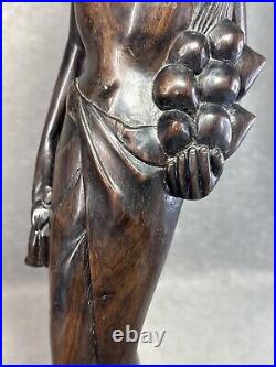 Vintage Ebony Wood Bali Statue Woman Carved Wood Sculpture 19 Tall