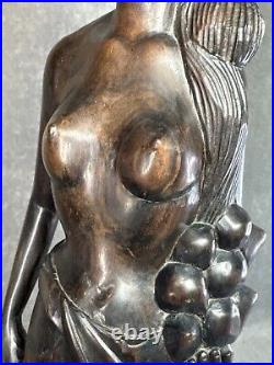 Vintage Ebony Wood Bali Statue Woman Carved Wood Sculpture 19 Tall