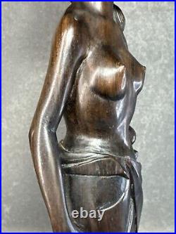 Vintage Ebony Wood Bali Statue Woman Carved Wood Sculpture 19 Tall