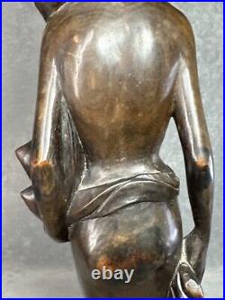 Vintage Ebony Wood Bali Statue Woman Carved Wood Sculpture 19 Tall