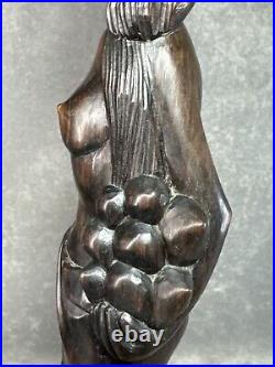 Vintage Ebony Wood Bali Statue Woman Carved Wood Sculpture 19 Tall