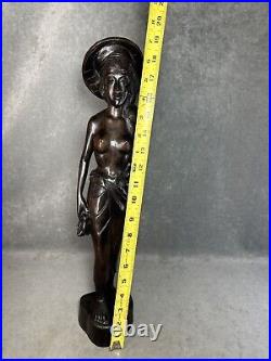 Vintage Ebony Wood Bali Statue Woman Carved Wood Sculpture 19 Tall