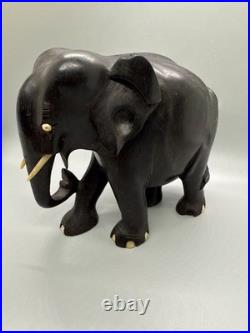 Vintage Ebony Wood Elephant Sculpture Figurine Hand Carved Made In Ceylon 7x6x4