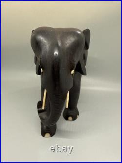 Vintage Ebony Wood Elephant Sculpture Figurine Hand Carved Made In Ceylon 7x6x4