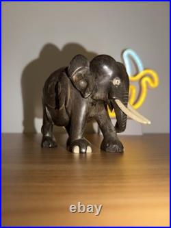 Vintage Ebony Wood Elephant Sculpture Figurine Hand Carved Made In Ceylon 7x6x4