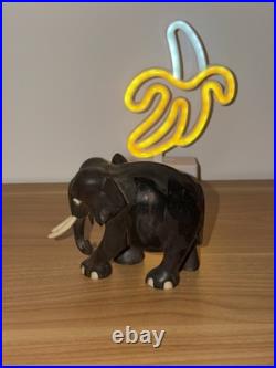 Vintage Ebony Wood Elephant Sculpture Figurine Hand Carved Made In Ceylon 7x6x4