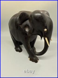 Vintage Ebony Wood Elephant Sculpture Figurine Hand Carved Made In Ceylon 7x6x4
