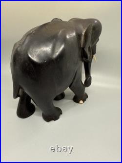 Vintage Ebony Wood Elephant Sculpture Figurine Hand Carved Made In Ceylon 7x6x4