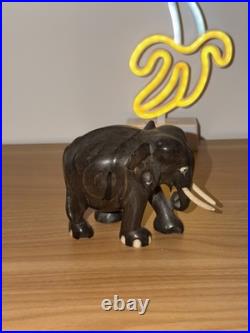 Vintage Ebony Wood Elephant Sculpture Figurine Hand Carved Made In Ceylon 7x6x4