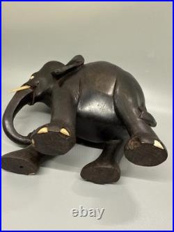 Vintage Ebony Wood Elephant Sculpture Figurine Hand Carved Made In Ceylon 7x6x4