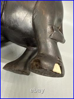 Vintage Ebony Wood Elephant Sculpture Figurine Hand Carved Made In Ceylon 7x6x4