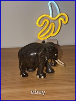 Vintage Ebony Wood Elephant Sculpture Figurine Hand Carved Made In Ceylon 7x6x4