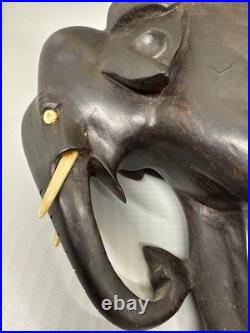 Vintage Ebony Wood Elephant Sculpture Figurine Hand Carved Made In Ceylon 7x6x4