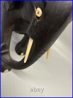 Vintage Ebony Wood Elephant Sculpture Figurine Hand Carved Made In Ceylon 7x6x4