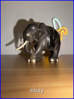 Vintage Ebony Wood Elephant Sculpture Figurine Hand Carved Made In Ceylon 7x6x4