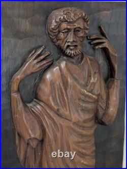 Vintage Ecuadorian Hand Carved Wood Relief Plaque Signed Yépez 21x9