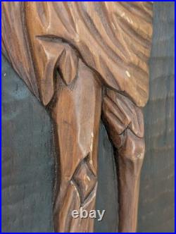 Vintage Ecuadorian Hand Carved Wood Relief Plaque Signed Yépez 21x9