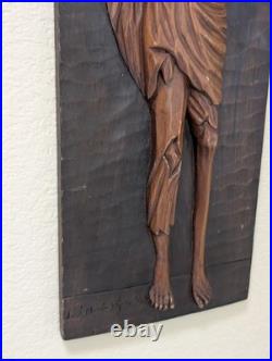 Vintage Ecuadorian Hand Carved Wood Relief Plaque Signed Yépez 21x9
